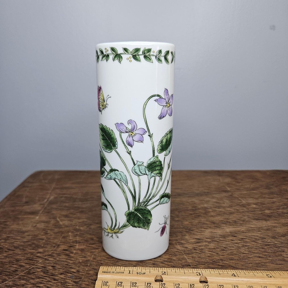 FTD Vintage Porcelain Bud Vase Purple Violets Butterfly Ladybug Made in Japan